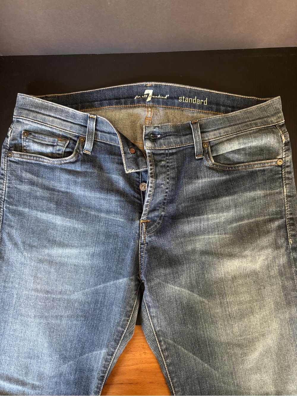 7 For All Mankind Men's Slim Straight Faded Blue Jeans